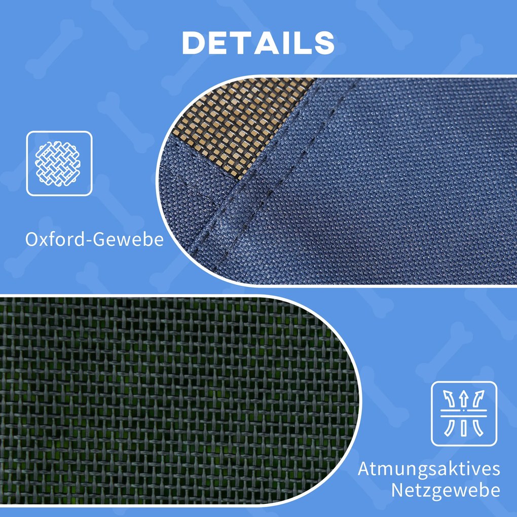 PawHut Κρεβάτι Σκύλου με Τέντα, Εξωτερικού Χώρου, Αναδιπλούμενο, Υπερυψωμένο, Μπλε + Μαύρο