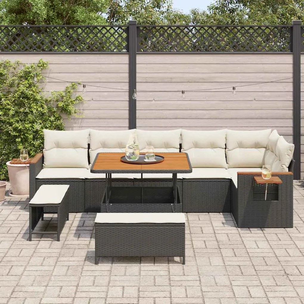 vidaXL Σετ Καναπέ Κήπου 9 pcs Μαύρο και κρεμ 100 x 100 x 71 cm