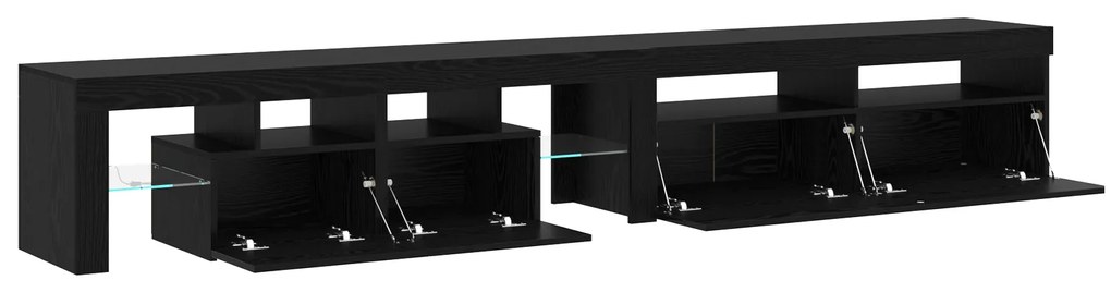 vidaXL Ντουλάπες Τηλεοράσεων 2 τεμάχια με Φώτα LED Μαύρη Δρυός Επεξεργασμένου Ξύλου