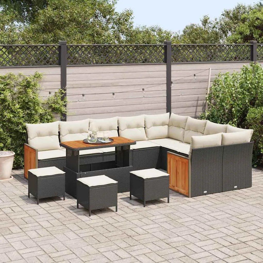 vidaXL Σετ Καναπέ Κήπου 13 pcs Μαύρο και κρεμ 110 x 55 x 71 εκ