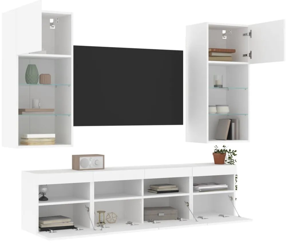 vidaXL Έπιπλα Τοίχου Τηλεόρασης 5 τεμ LED Λευκά από Επεξεργασμένο Ξύλο