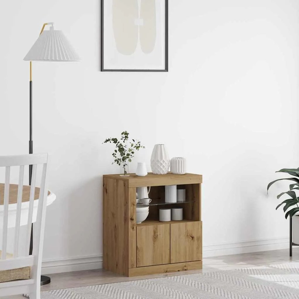 Πλευρικό Τραπέζι LED Καφέ 60,5 x 37 x 67 εκ Επεξεργασμένο ξύλο