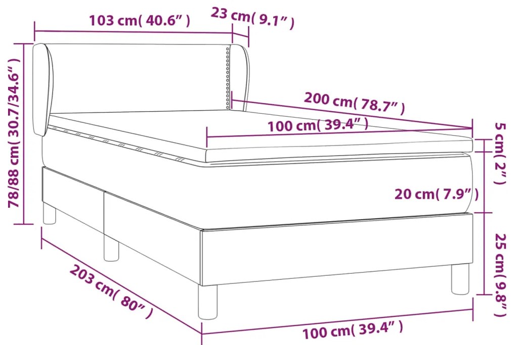 Κρεβάτι Boxspring με Στρώμα Κρεμ 100x200εκ. από Συνθετικό Δέρμα - Κρεμ