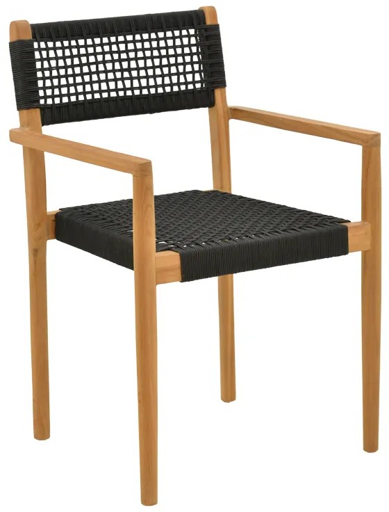 Πολυθρόνα Lengan pakoworld σκελετός teak ξύλο σε φυσική απόχρωση-μαύρο σχοινί 54x52x80εκ