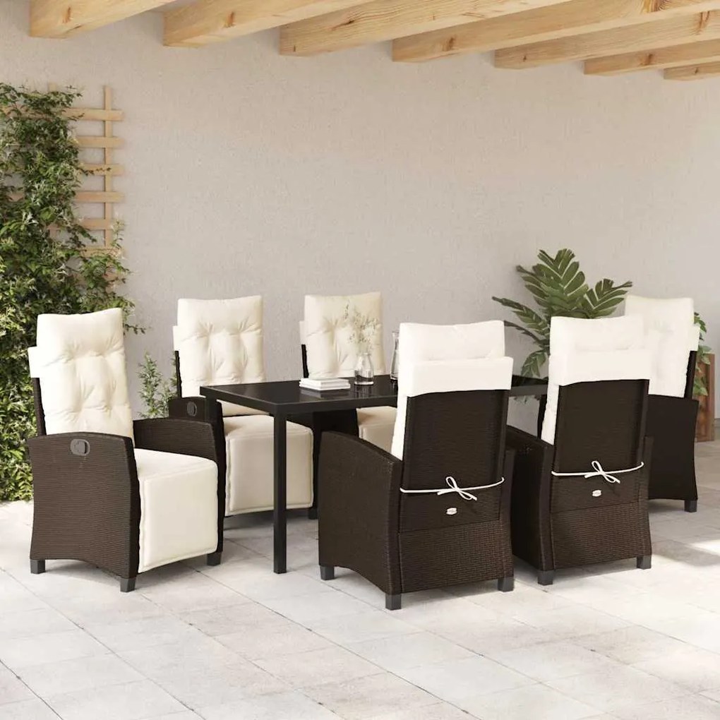 vidaXL Σέτ φαγητού για κήπο 7 pcs Καφέ συνθετικό ρατάν
