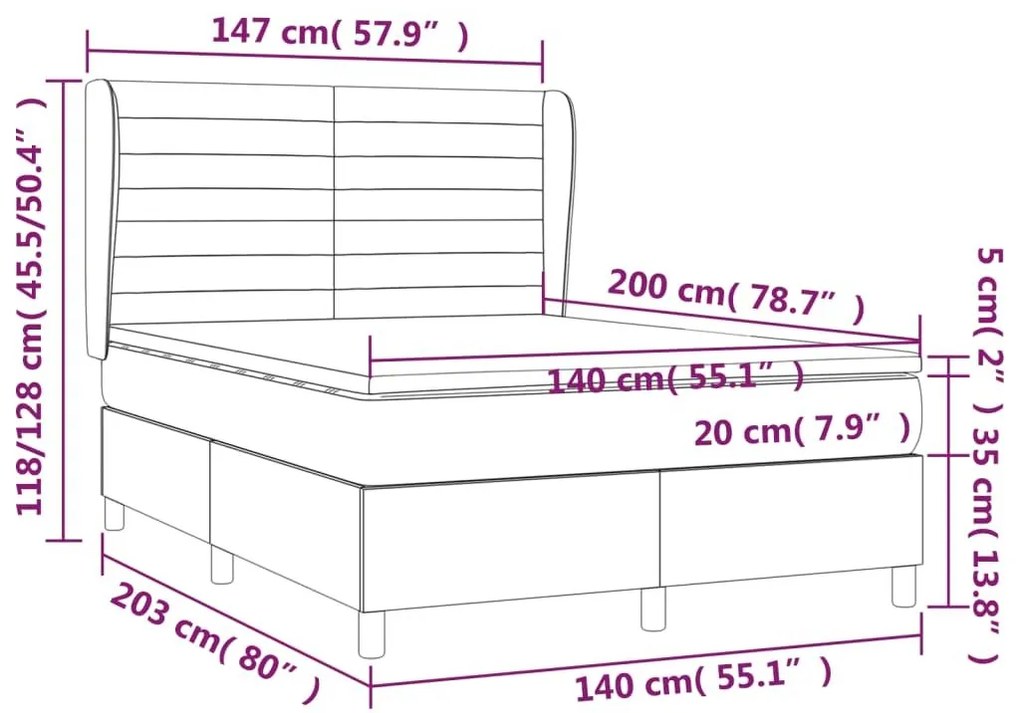 Κρεβάτι Boxspring με Στρώμα Κρεμ 140x200 εκ. Υφασμάτινο - Κρεμ
