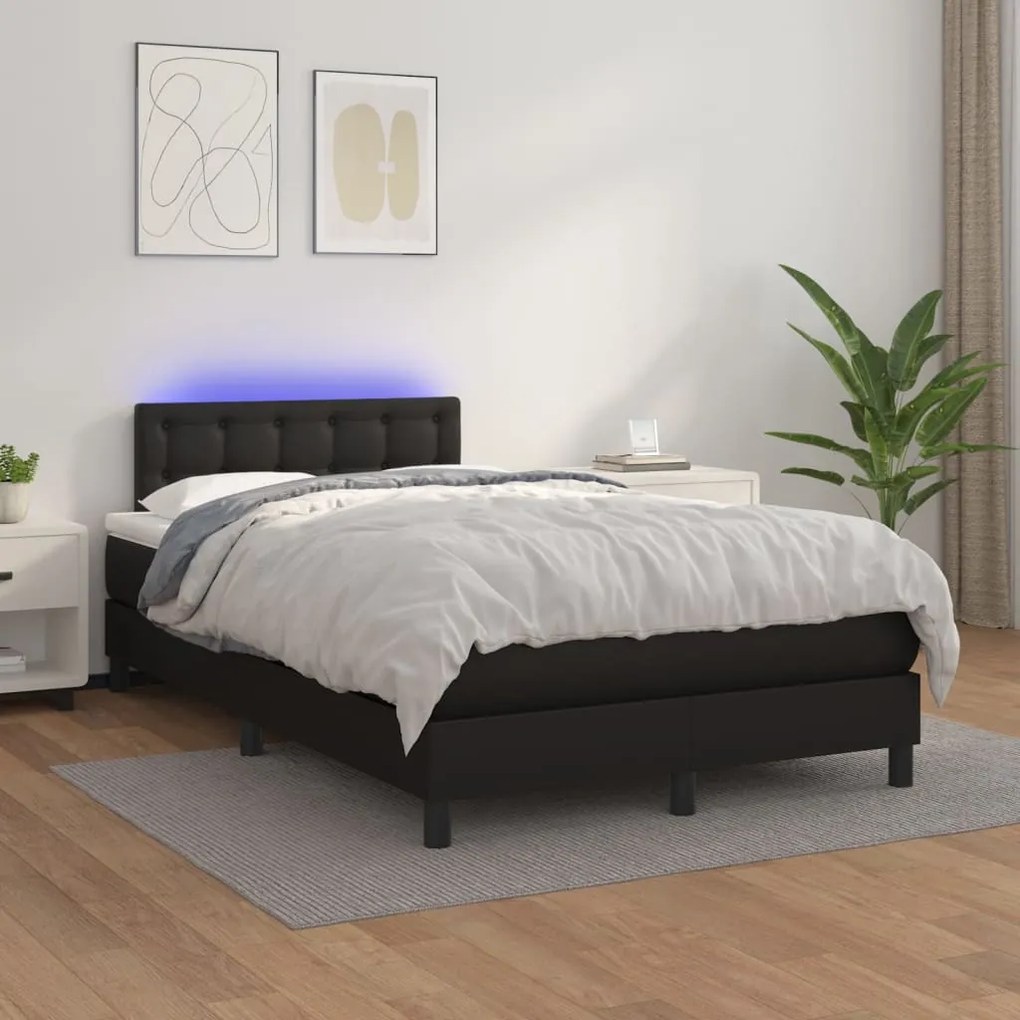 Κρεβάτι Boxspring με Στρώμα &amp; LED Μαύρο 120x200 εκ. Συνθ. Δέρμα - Μαύρο