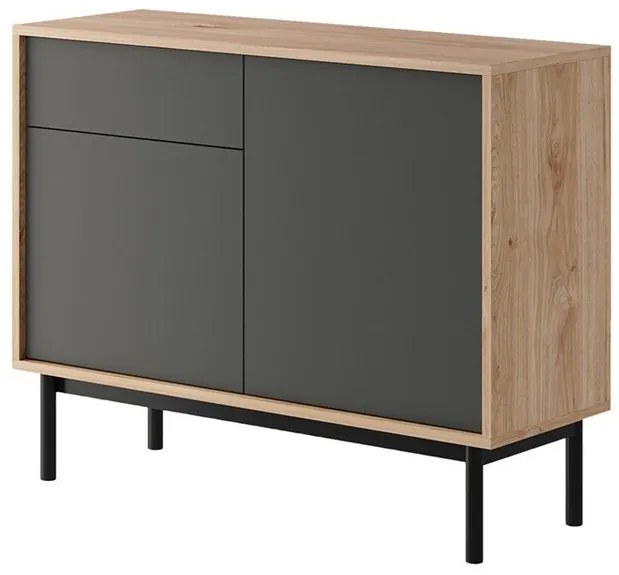 Σιφονιέρα Lima C101, Hickory δρυς, Γραφίτης, Με συρτάρια και ντουλάπια, 84x104x39cm