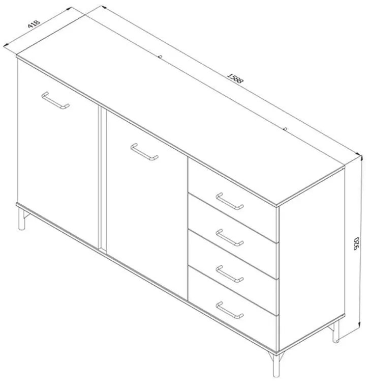 Κομότα - Μπουφές Corsica 3K4F Flagstaff Oak - Μαύρο 159x42x92 εκ. 159x42x92 εκ.