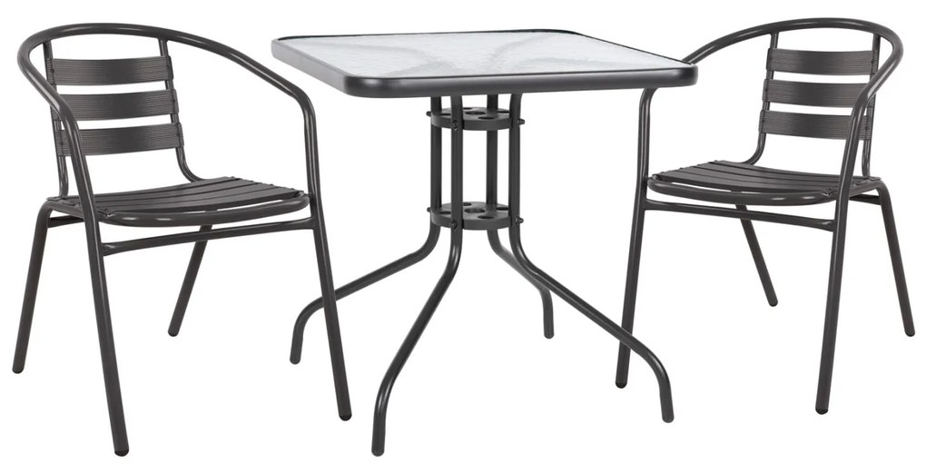 Σετ Κήπου Τραπεζαρία HM10469 3 τεμ Γκρί με Τραπέζι Figo 70x70x72 εκ. &amp; 2 Καρέκλες Laura