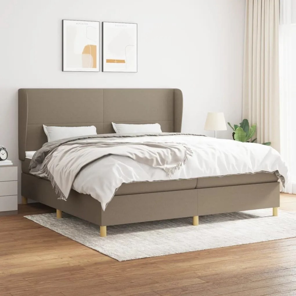 Κρεβάτι Boxspring με Στρώμα Taupe 200x200 εκ. Υφασμάτινο - Μπεζ-Γκρι