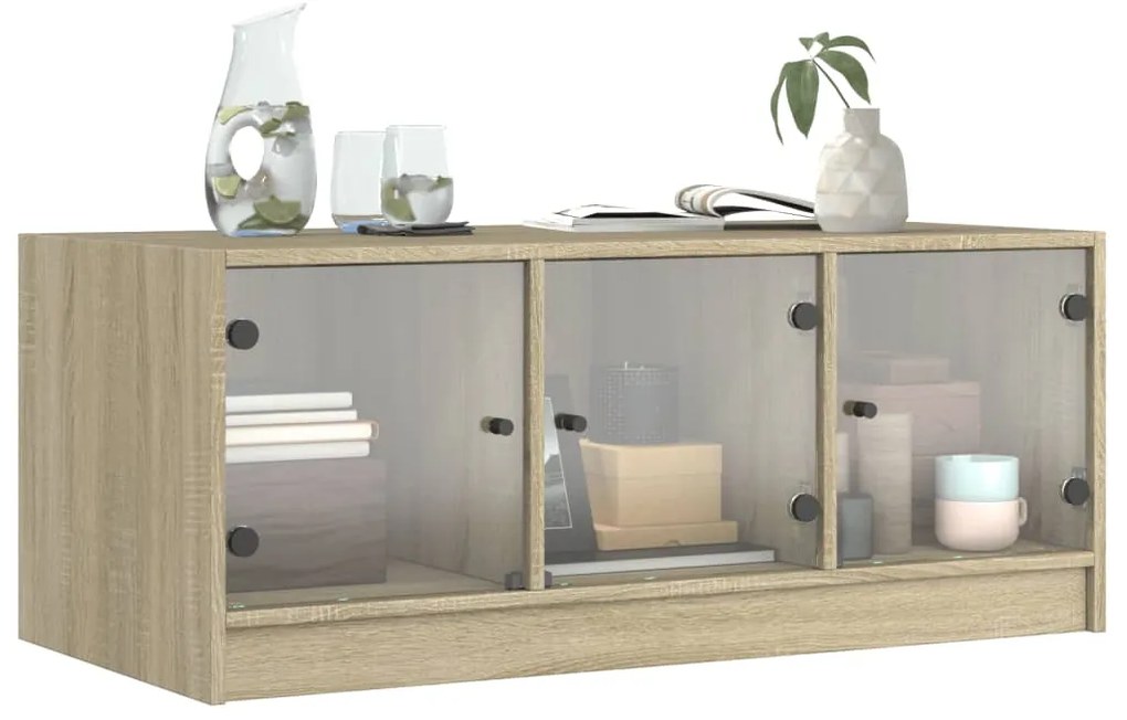vidaXL Τραπεζάκι Σαλονιού Sonoma Δρυς 102x50x42 εκ. με Γυάλινες Πόρτες