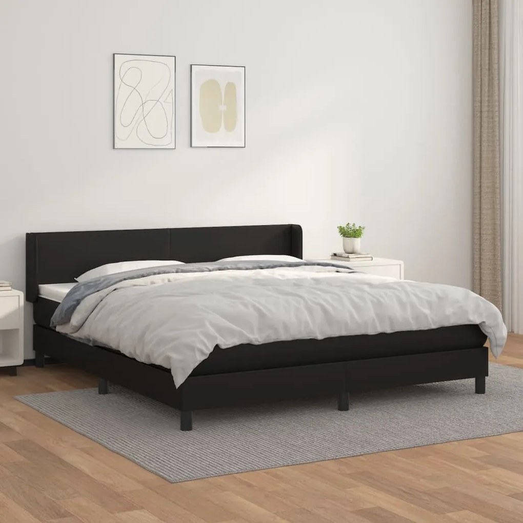 Κρεβάτι Boxspring με Στρώμα Μαύρο 160x200εκ.από Συνθετικό Δέρμα