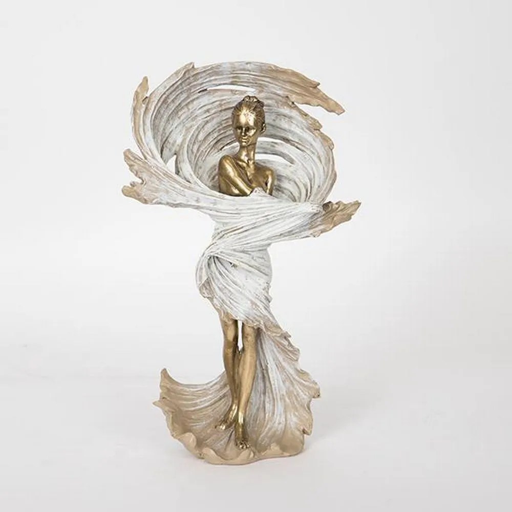 Διακοσμητική Φιγούρα Γυναίκα 752-27106 17x9x27,5cm Ivory-Gold Estheti Home Polyresin