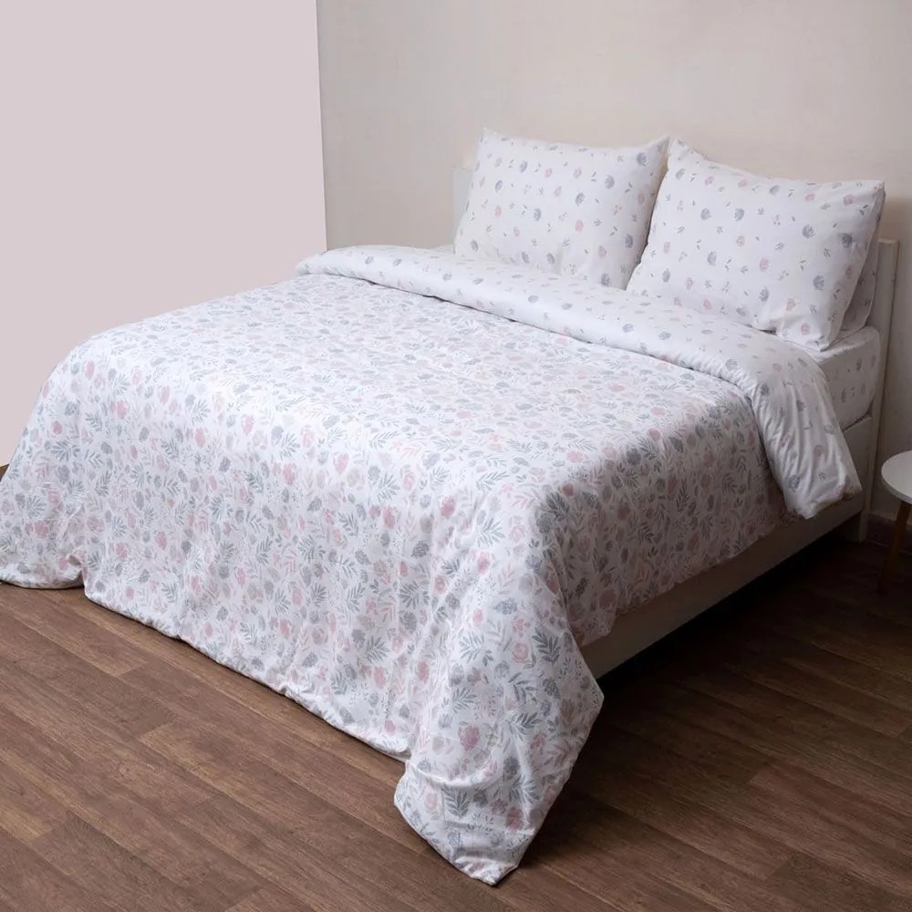 Σεντόνια 2547 Φανελένια (Σετ 4τμχ) White-Pink Viopros Queen Size 230x275cm 100% Βαμβάκι