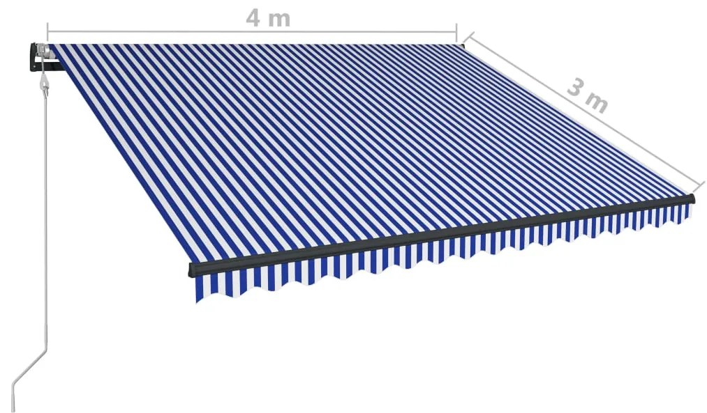 Τέντα με Αισθητήρα Ανέμου &amp; LED Μπλε / Λευκή 400 x 300 εκ. - Μπλε