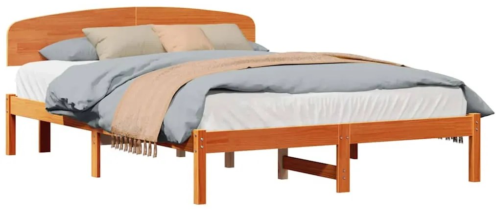 vidaXL Σκελετός Κρεβατιού με κεφαλάρι Κερωτό καφέ 140 x 200 cm