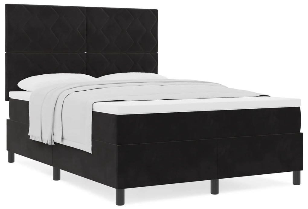 vidaXL κρεβάτι Box Spring με στρώμα Μαύρο 140x200 εκ Βελούδο