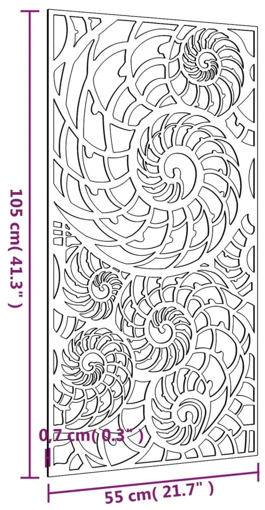 Διακοσμητικό Κήπου Επιτοίχιο Σχ. Κοχύλια 105x55εκ Ατσάλι Corten - Καφέ