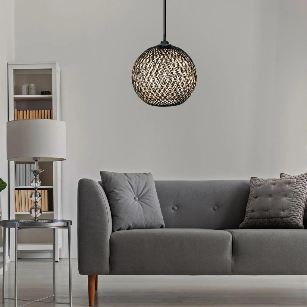 Κρεμαστό Φωτιστικό οροφής C7352.03 Μονόφωτο απο Σχοινί Μαύρο Μπέζ Φ22x55Υ εκ. 22x22x55 εκ.