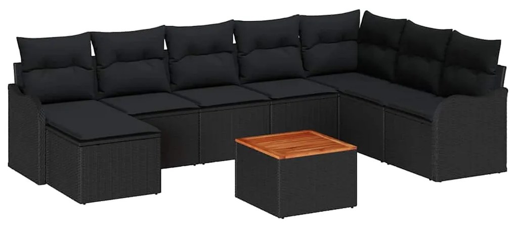 vidaXL Σετ Καναπέ Κήπου 9 pcs Μαύρο Πολυ ράταν