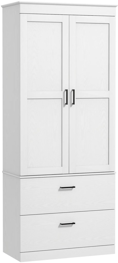 HOMCOM Ανεξάρτητο ντουλάπι κουζίνας με ρυθμιζόμενα ράφια και δύο φαρδιά συρτάρια για σαλόνι, κουζίνα, Λευκό