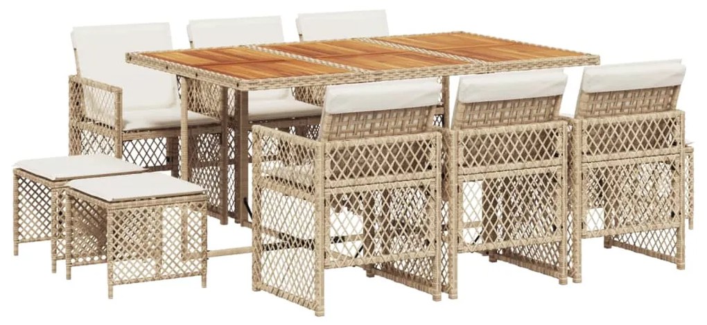 vidaXL Σετ Τραπεζαρίας Κήπου 11 τεμ. Μπεζ Συνθετικό Ρατάν με Μαξιλάρια