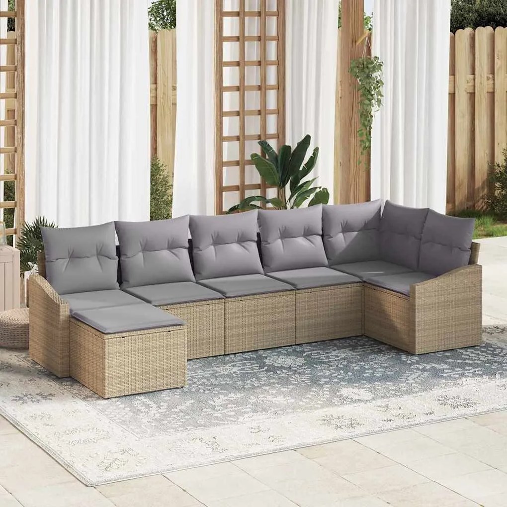 vidaXL Σετ Καναπέ Κήπου 7 pcs Μπεζ Πολυ ράταν
