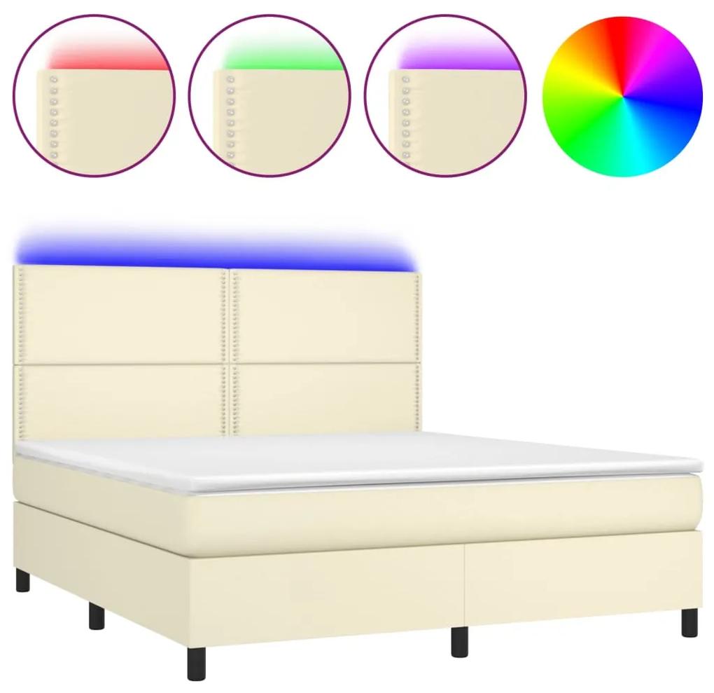 vidaXL Κρεβάτι Boxspring με Στρώμα & LED Κρεμ 160x200 εκ. Συνθ. Δέρμα