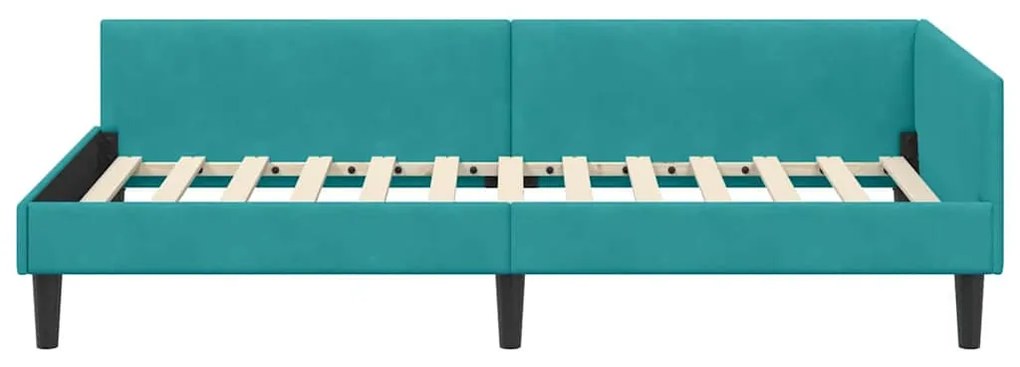vidaXL Πλαϊνό Κρεβάτι Τιρκουάζ 100 x 200 cm Βελούδο και Στιβαρή ξυλεία