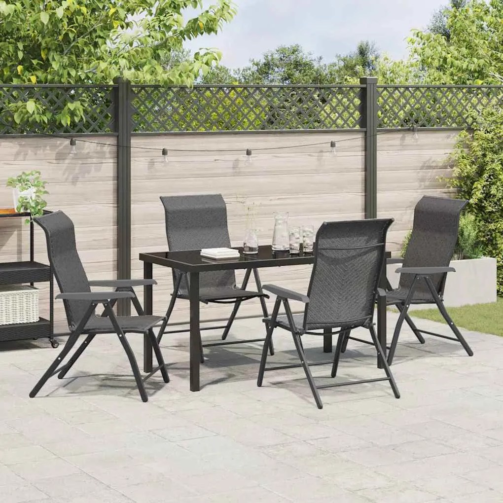 vidaXL Σέτ φαγητού για κήπο Ρυθμιζόμενο ύψος 5 pcs Γκρι Πολυ ράταν