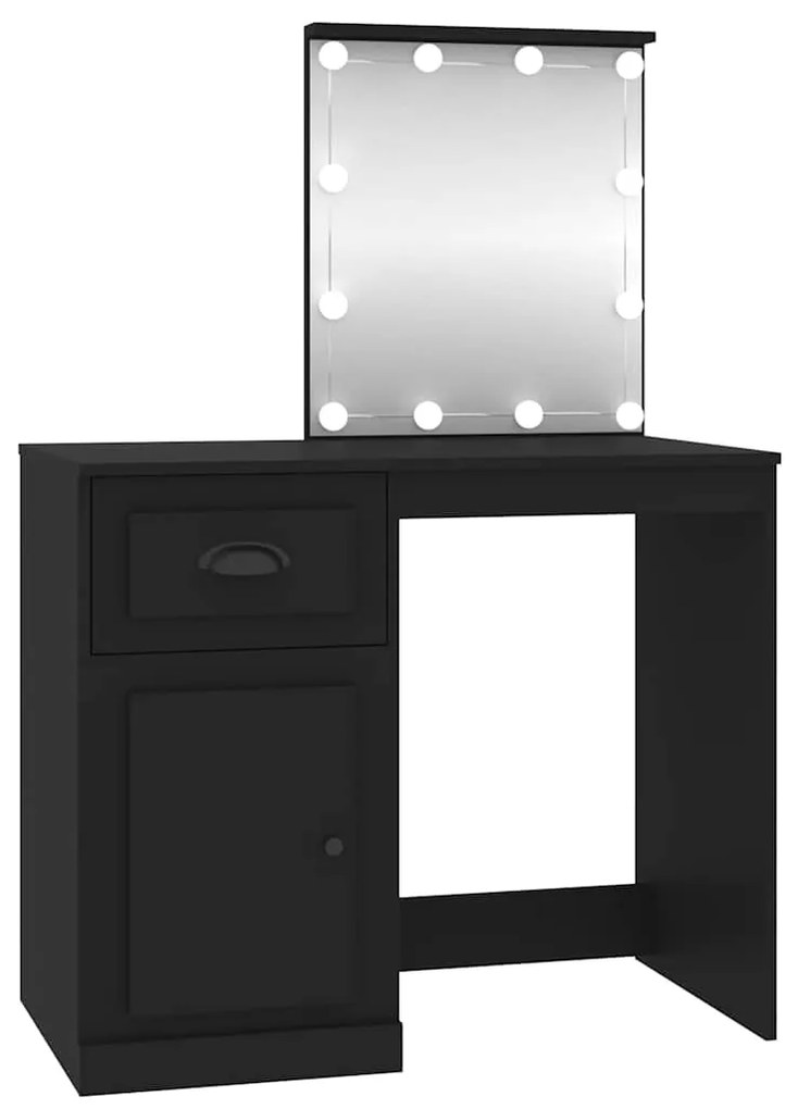 vidaXL Μπουντουάρ με LED Μαύρο 90x50x132,5 εκ. Επεξ. Ξύλο