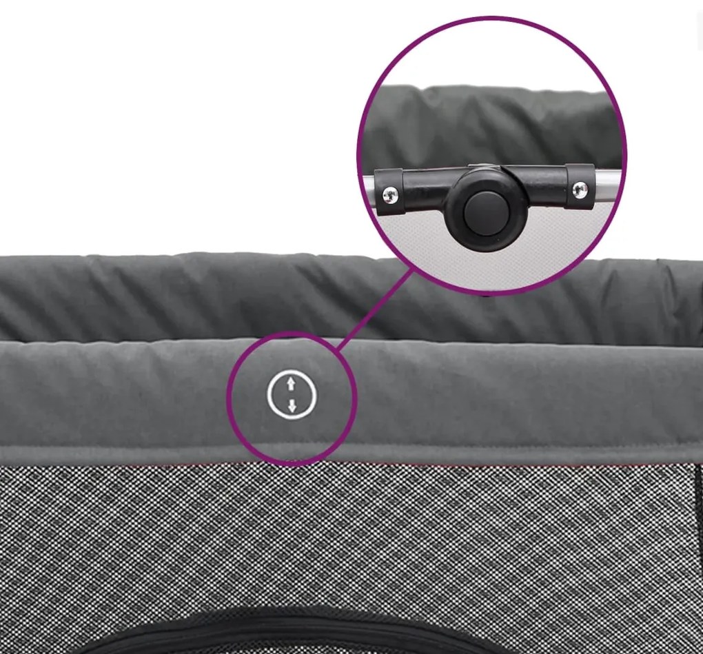 vidaXL Παρκοκρέβατο Βρεφικό Σκούρο Γκρι από Λινό Ύφασμα με Στρώμα