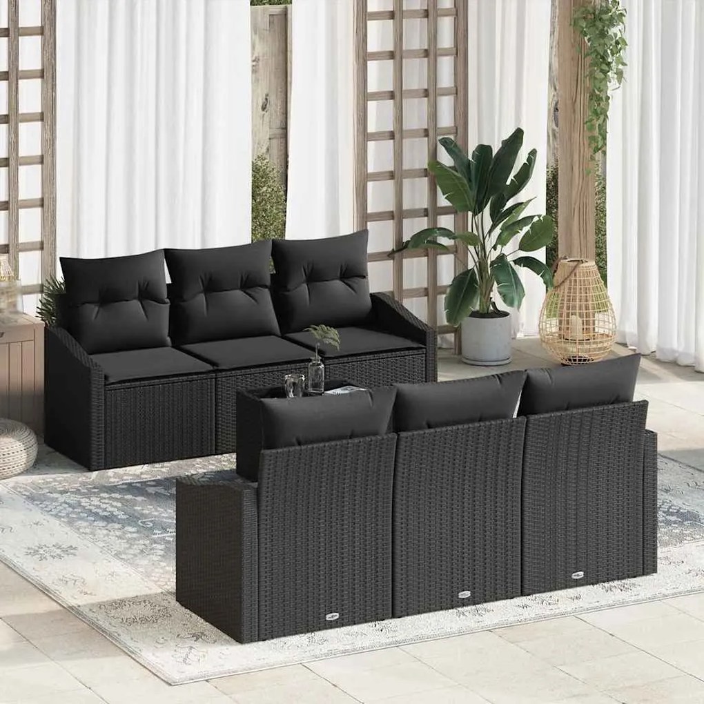 vidaXL Σετ Καναπέ Κήπου με μαξιλάρι 7 pcs Μαύρο 55 x 55 x 37 εκ