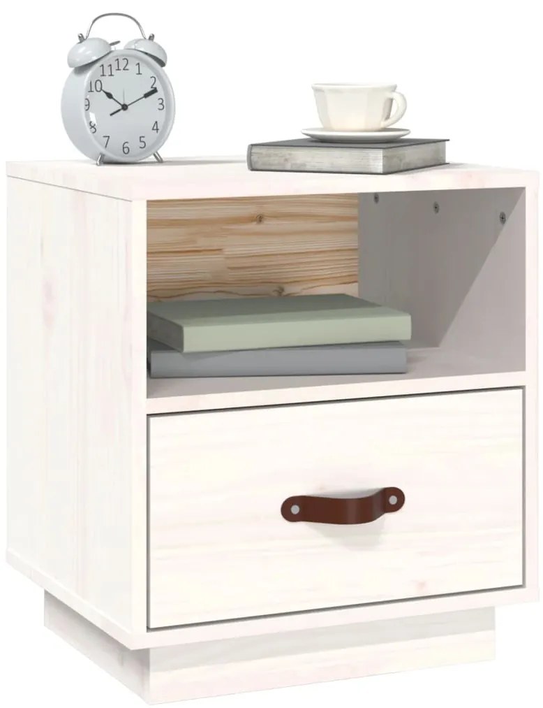vidaXL Κομοδίνο Λευκό 40 x 34 x 45 εκ. από Μασίφ Ξύλο Πεύκου