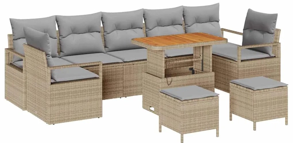 vidaXL Σετ Καναπέ Κήπου με αποθήκευση 10 pcs Μπεζ Πολυ ράταν