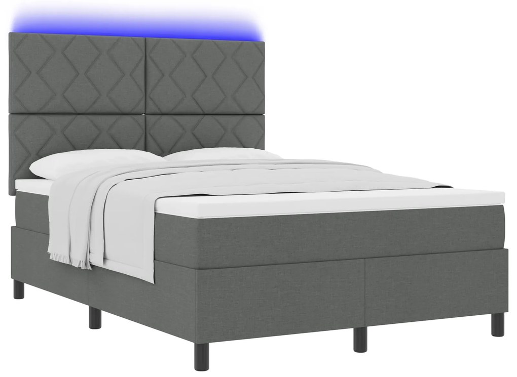 vidaXL Σεντόνι Κρεβάτι με Στρώμα & LED σε Σκούρο Γκρι, 140x200 cm Ύφασμα