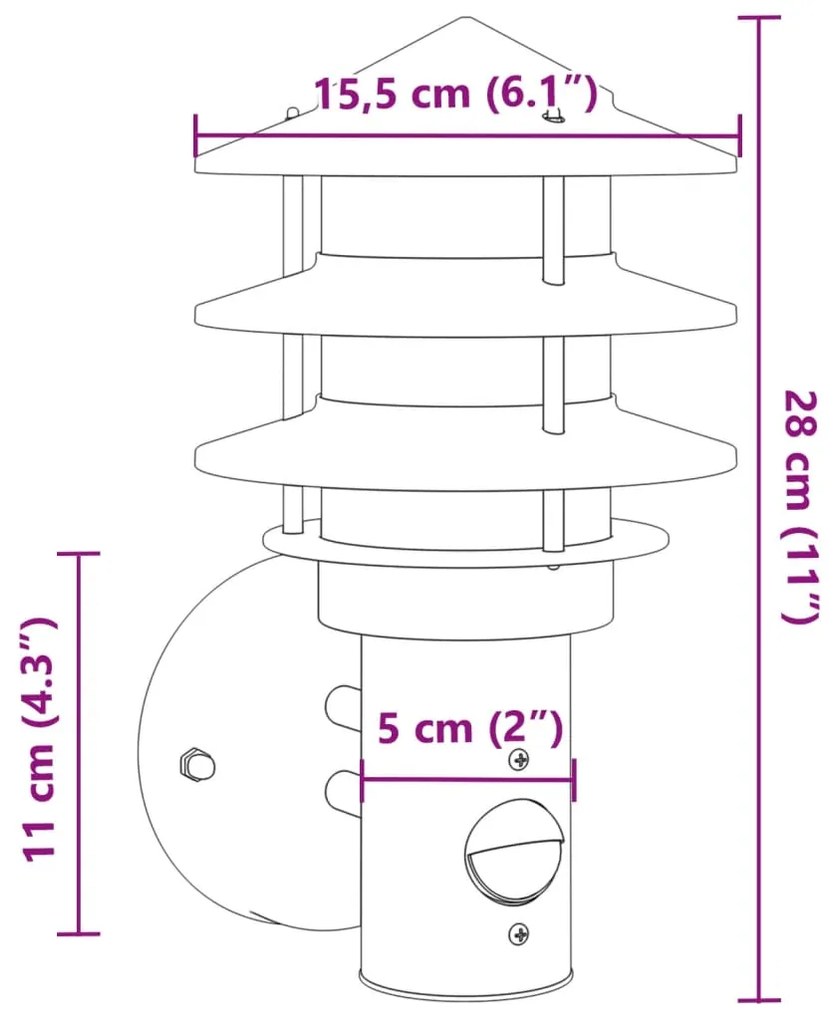 Φωτιστικό Τοίχου Εξωτερ. Χώρου με Αισθητήρα Ασημί Ανοξ. Ατσάλι - Ασήμι