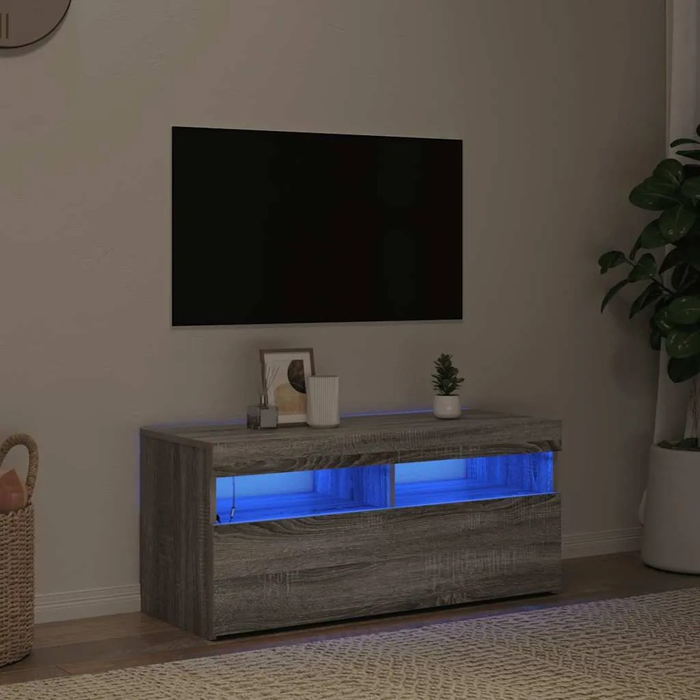 vidaXL Έπιπλο Τηλεόρασης με LED Γκρι Sonoma 90x35x40 εκ.