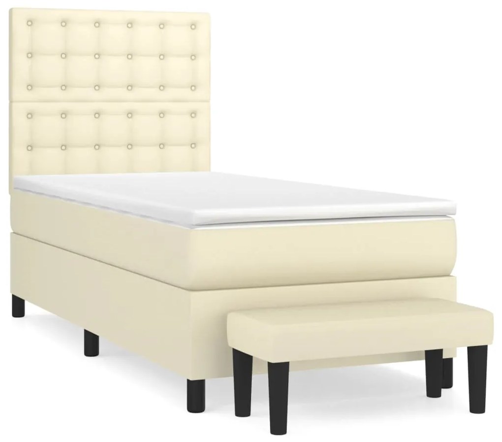 vidaXL Κρεβάτι Boxspring με Στρώμα Κρεμ 100x200εκ. από Συνθετικό Δέρμα