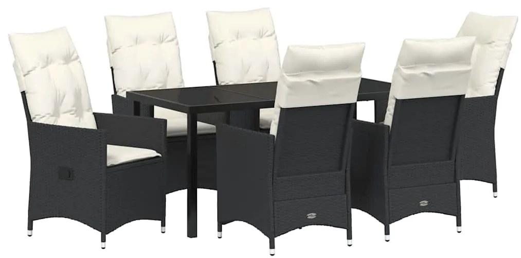 vidaXL Σέτ φαγητού για κήπο με μαξιλάρι 7 pcs Μαύρο Πολυ ράταν