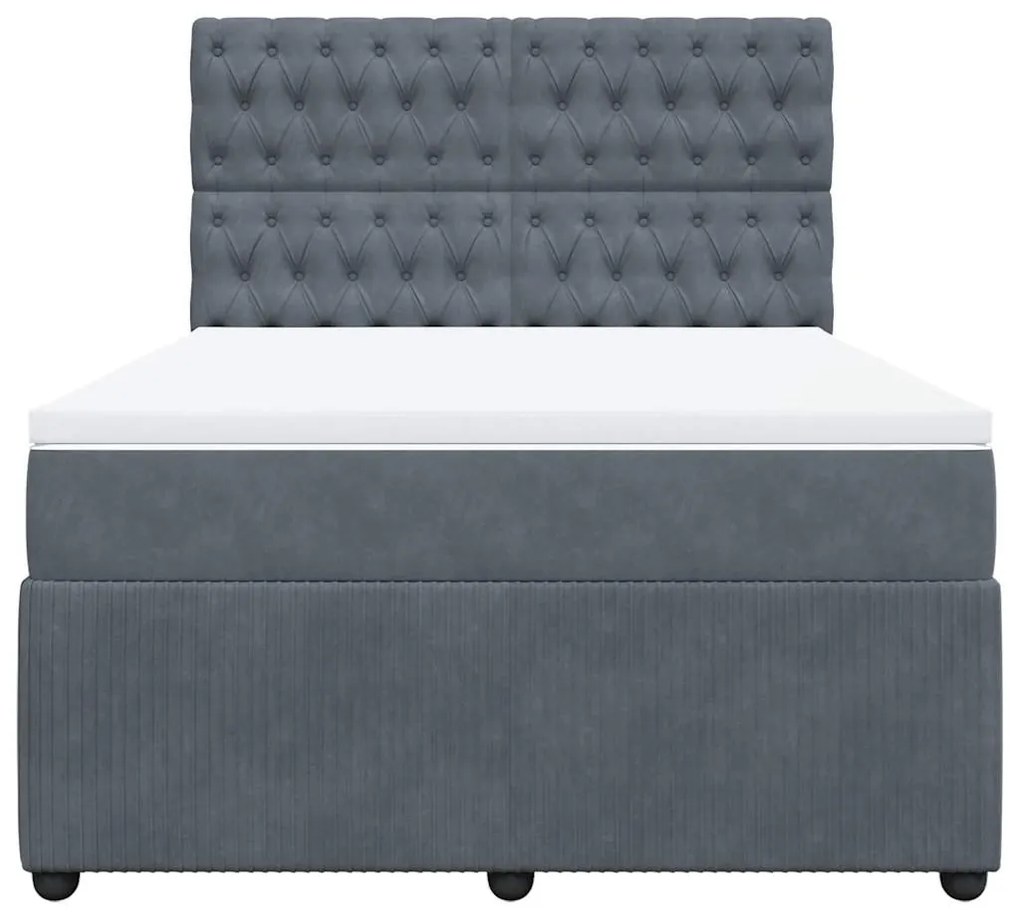 vidaXL Κρεβάτι Boxspring με Στρώμα Σκούρο Γκρι 140x200 εκ. Βελούδινο