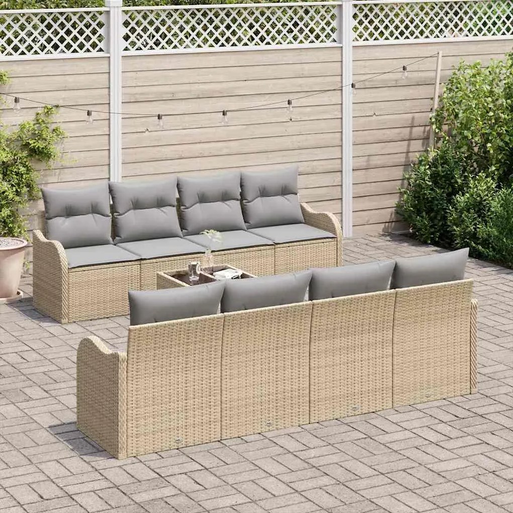 vidaXL Σετ Καναπέ Κήπου 9 pcs Μπεζ 55 x 55 x 37 εκ Πολυ ράταν