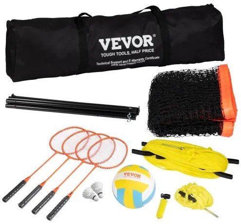 VEVOR Volleyball and Badminton Set, Outdoor Portable Badminton Net, Adjustable Height Steel Poles, Professional Combo Set with PVC Volleyball, Pump, Carrying Bag, Easy Setup for Backyard Beach Lawn