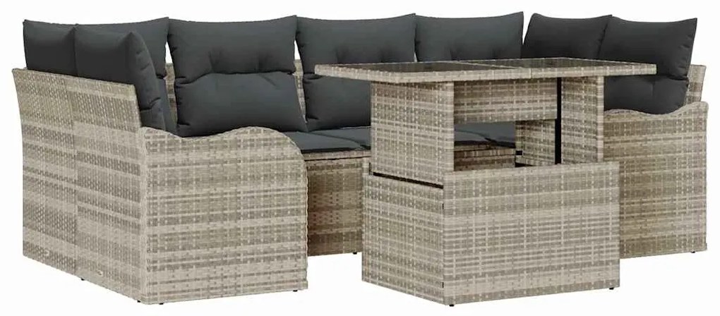 vidaXL Σετ Καναπέ Κήπου με μαξιλάρι 7 pcs Ανοιχτό γκρι Πολυ ράταν