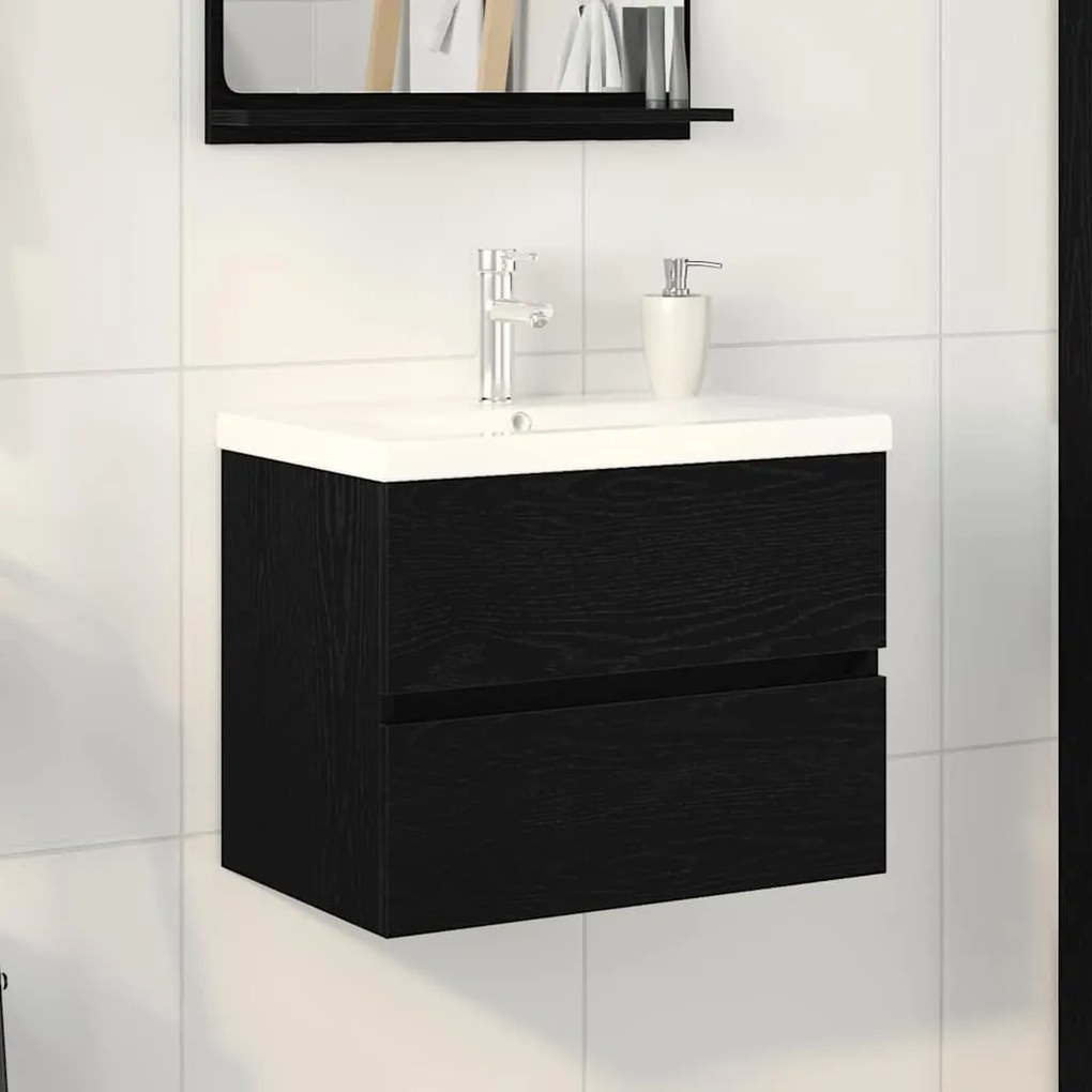 vidaXL Ντουλάπα Νεροχύτη Μαύρη δρυς 60 x 39 x 62 εκ Επεξεργασμένο ξύλο