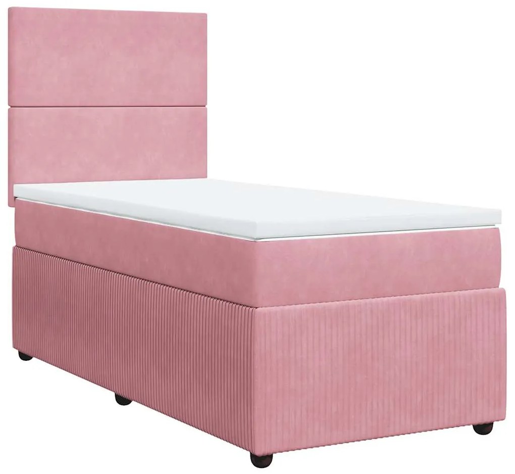 vidaXL Κρεβάτι Boxspring με Στρώμα Ροζ 80 x 200 εκ. Βελούδινο