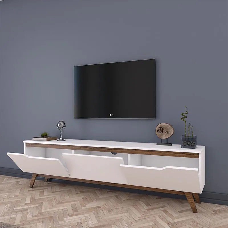 Έπιπλο τηλεόρασης Kasandra λευκό-καρυδί 180x35x48,5εκ 180x35x48.5 εκ.