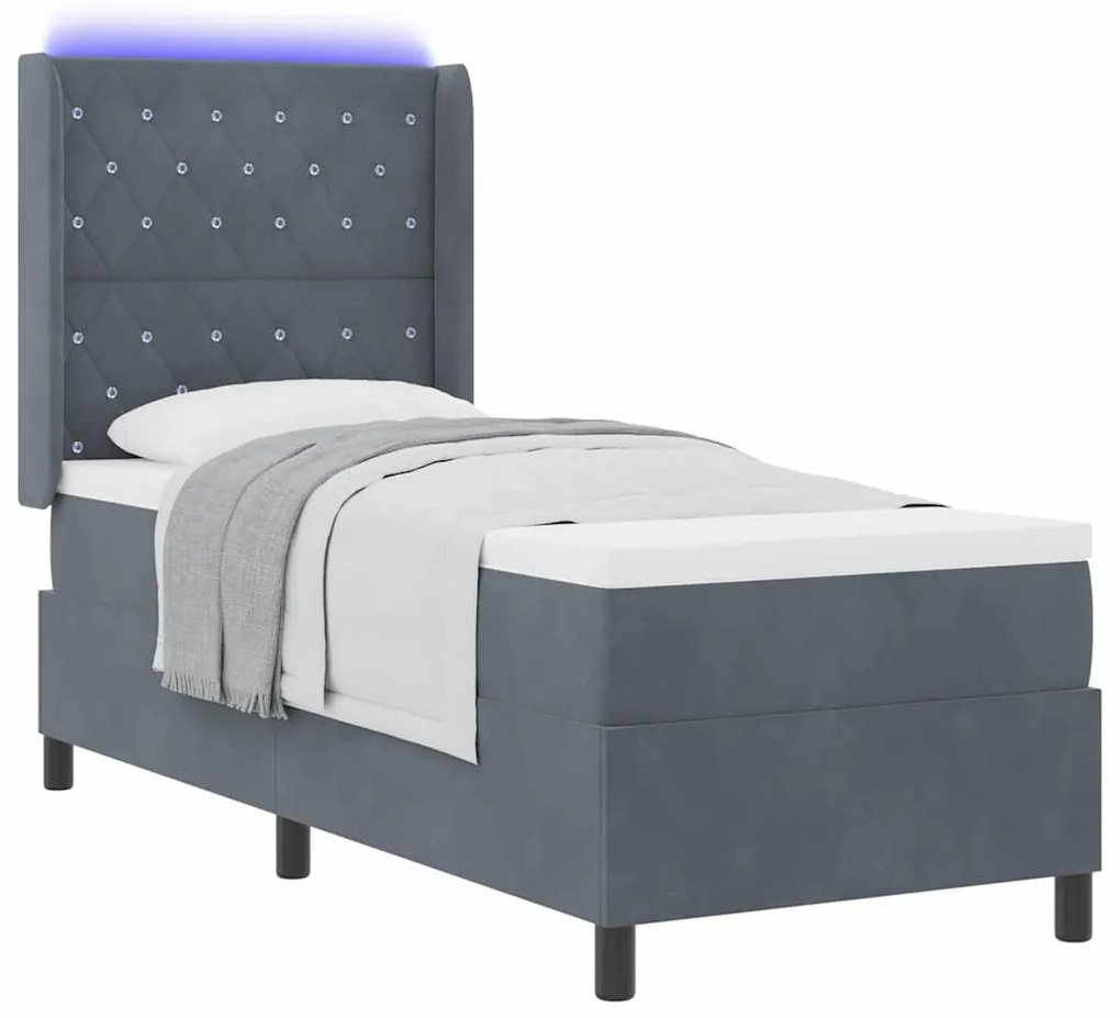 vidaXL Κρεβάτι Box Spring LED με Στρώμα Argyle Σκούρο γκρι 80 x 200 cm