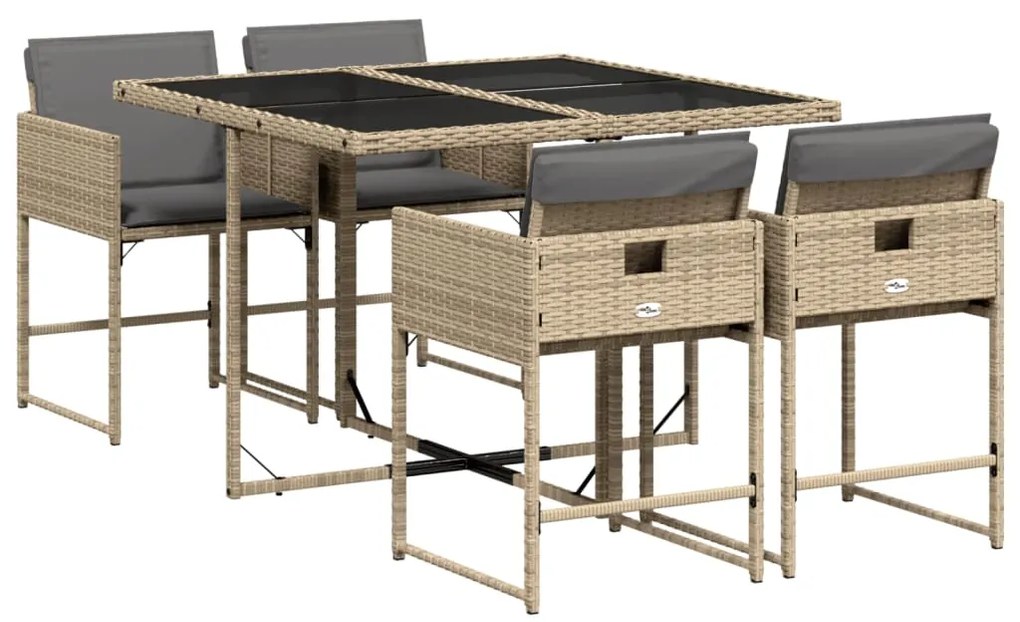 vidaXL Σετ Τραπεζαρίας Κήπου 5 τεμ. Μικτό Μπεζ Συνθ. Ρατάν &amp; Μαξιλάρια